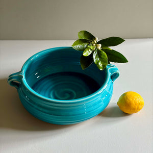Rounded Bowl w Handles - Turquoise