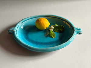 Oval Dish w Handles - Turquoise